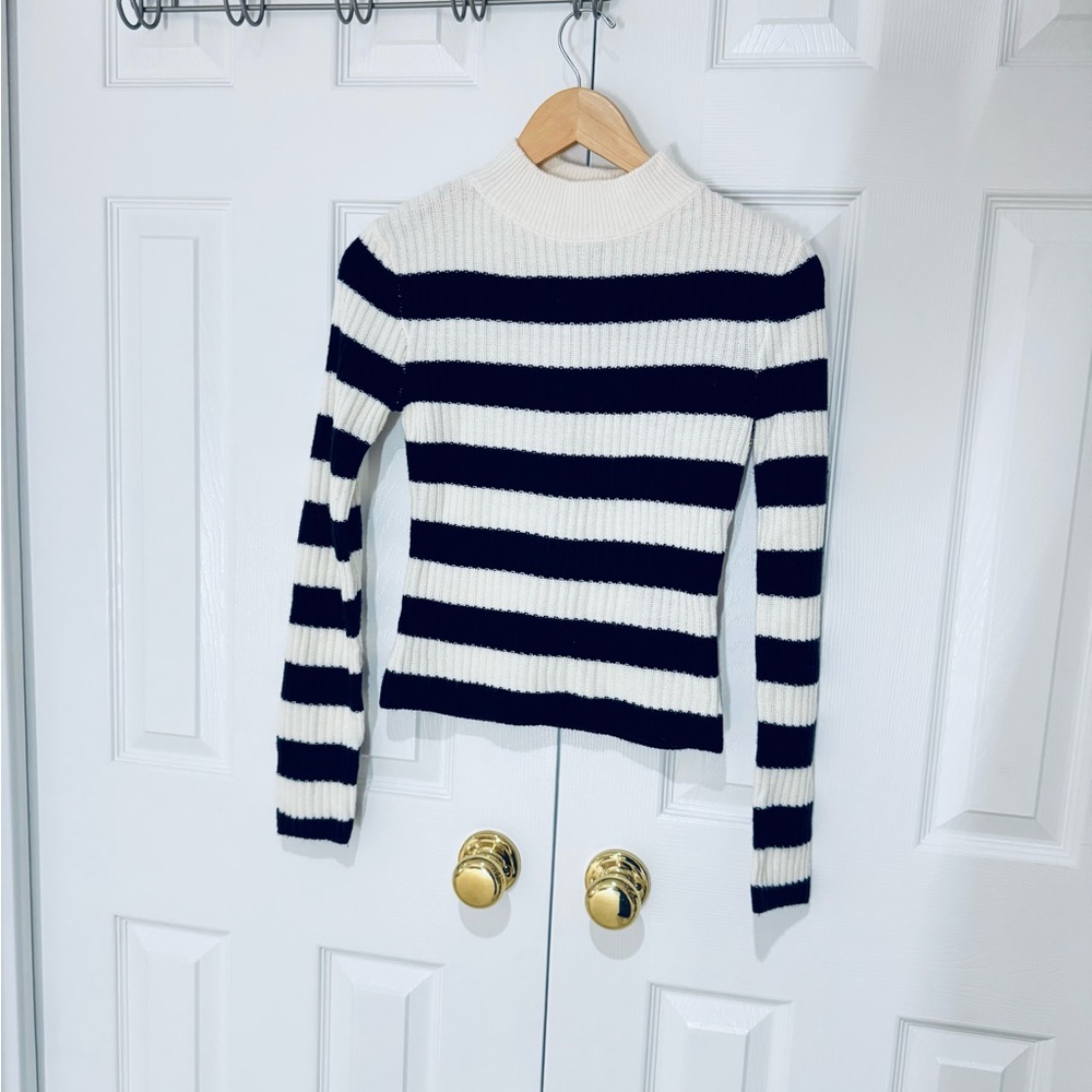 Small Striped Navy Blue and White Ribbed Sweater Divided H&M